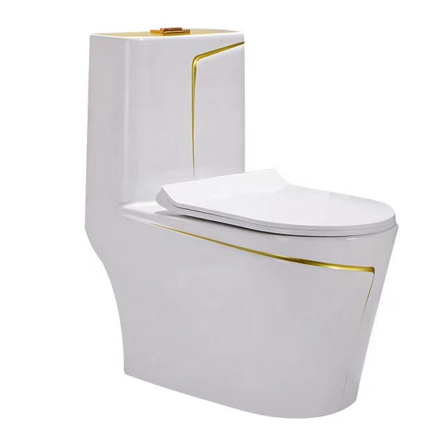 InArt Dual-Flush Siphon Flushing Rimless Elongated One-Piece Toilet (Seat Included) Rough-In Size: 12'' White Gold
