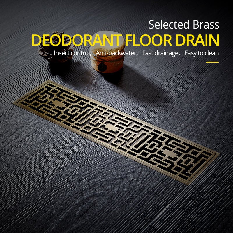 InArt Brass Bathroom Floor Water Drain Grating Linear Shower Drain Bronze Antique Finish 12" x 3" - InArt-Studio-USA