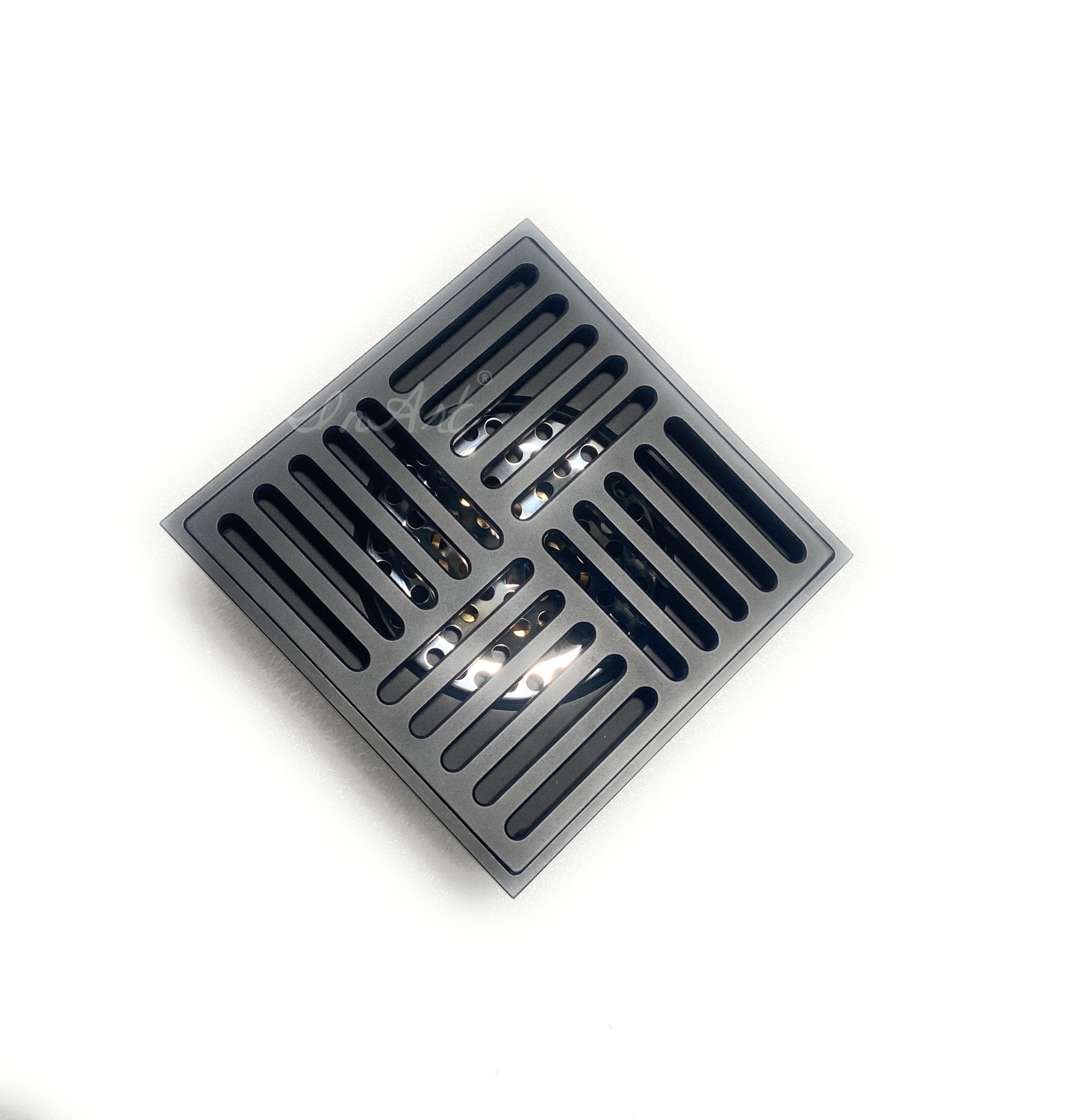 4 Inch Square Shower Drain With Removable Cover Grate, Brass Anti