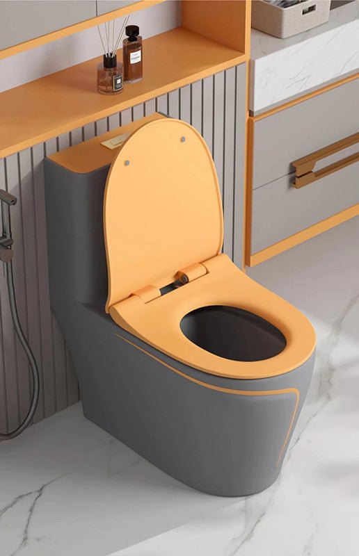 InArt Dual-Flush Siphon Flushing Rimless Elongated One-Piece Toilet (Seat Included) Rough-In Size: 12'' Orange Grey Matt - InArt-Studio-USA