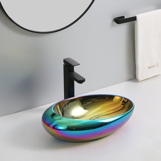 InArt Oval Bathroom Ceramic Vessel Sink Art Basin in Multi Color - InArt-Studio-USA