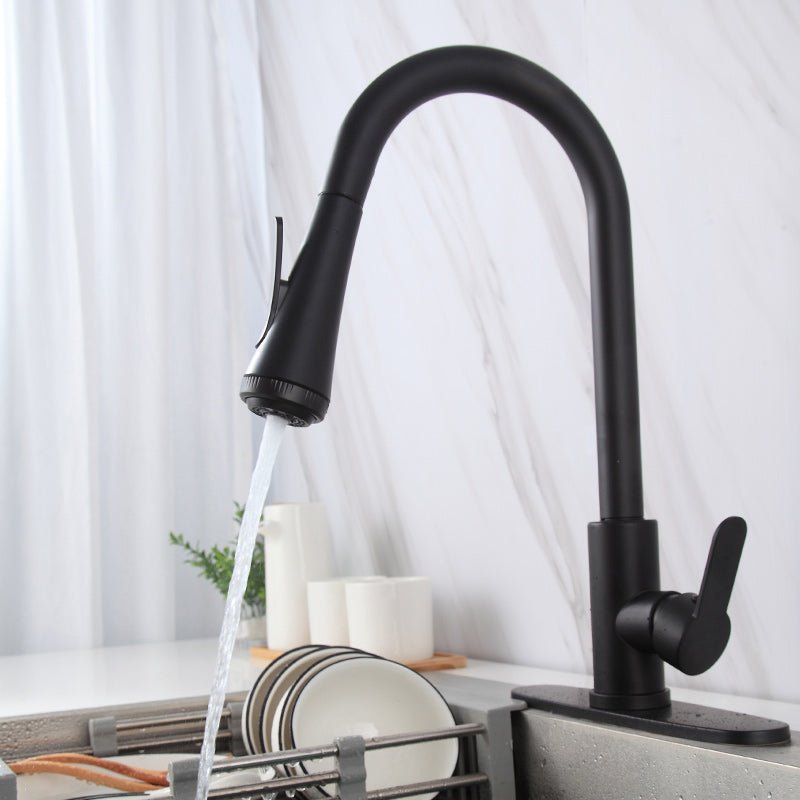 InArt Pull Down Single Handle Kitchen Faucet with TurboSpray and FastMount in Black Matt - InArt-Studio-USA