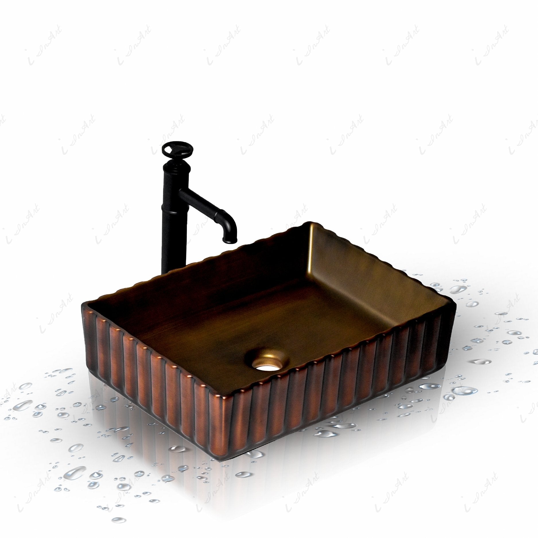 InArt Rectangle Bathroom Ceramic Vessel Sink Art Basin in Antique Bronze Matt Color - InArt-Studio-USA