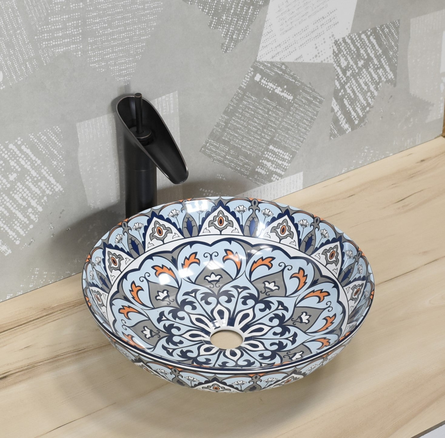 InArt Round Bathroom Ceramic Mexican Vessel Sink Art Basin Blue Color 40.5 x 40.5 CM - InArt-Studio-USA