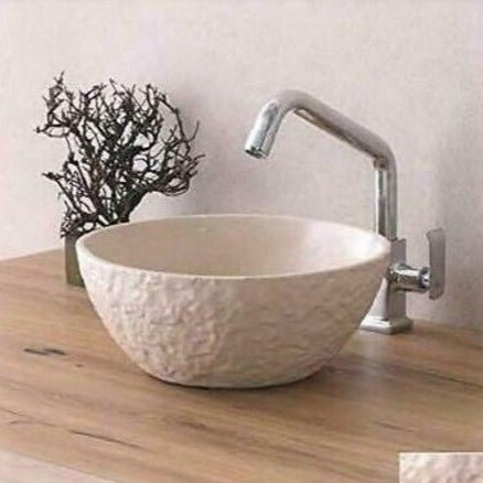 InArt Round Shape Ceramic Counter or Table Top Wash Basin 28 x 28 x 12 CM Ivory Color - InArt-Studio-USA