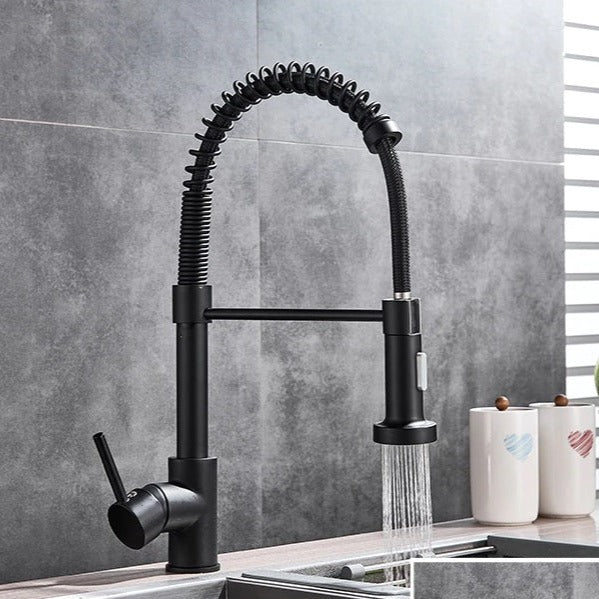 Inart Single Handle Kitchen Sink Mixer 360 Pull Down Sprayer Faucet With Multi Function Spray Head Black Matte Finish