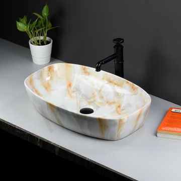 InArt Onyx Marble Ceramic Vessel Sink – 24" x 15" Glossy Rectangular Countertop Bathroom Vanity Basin DW265
