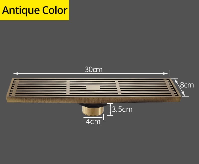 InArt brass linear shower drain exploded view with removable grate and internal odor trap insert