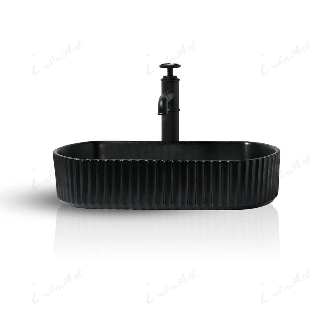 Small rectangular vessel sink InArt ceramic countertop wash basin 51x31 cm, matte black finish