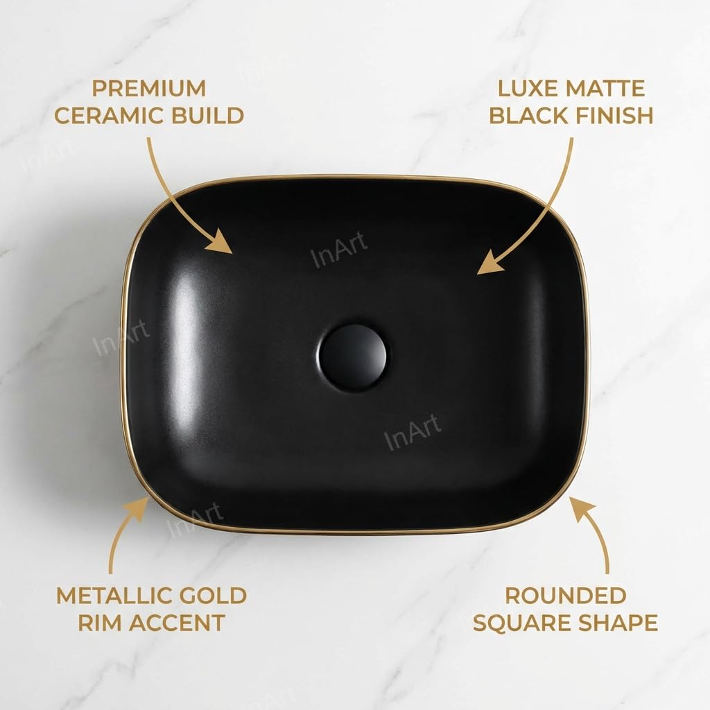 Vessel sinks InArt matte black rectangular ceramic table top wash basin 18x13