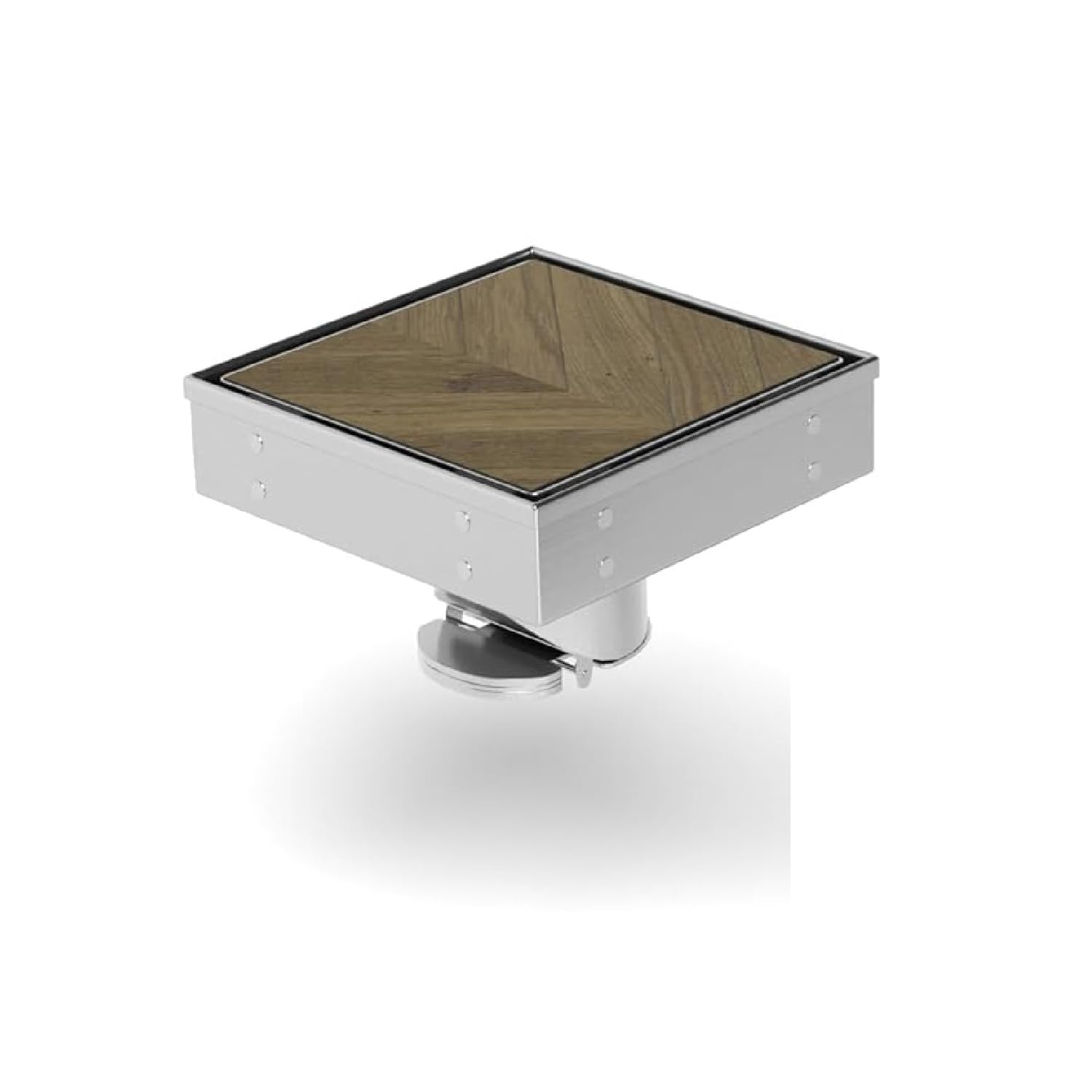 Square tile-in shower floor drain, 304 stainless steel, brushed finish, reversible cover top view