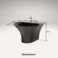 Modern wall-hung glossy black ceramic sink with half pedestal shroud concealing plumbing, angled view