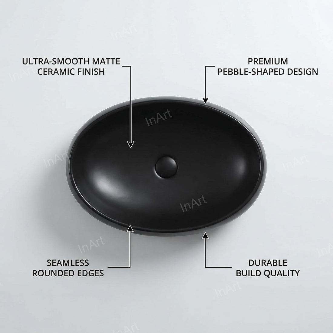 Bathroom basin black InArt matte black rectangular ceramic vessel sink 24x16 table top wash basin