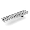 Brushed 304 stainless steel linear shower drain with square perforated grate, 12 x 4 in