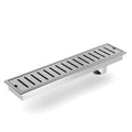 Rectangular linear shower drain channel, brushed 304 stainless steel, slotted grate, 18 x 4 in