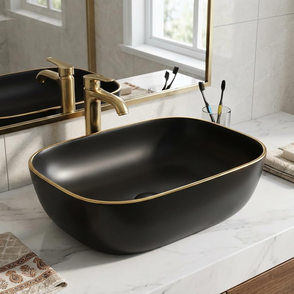 Vessel sinks InArt matte black rectangular ceramic table top wash basin 18x13