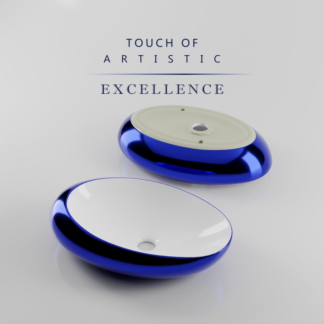 Vessel sinks for bathroom - InArt blue glossy ceramic oval countertop vessel sink bowl