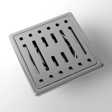 Square shower floor drain cover, 304 stainless steel brushed finish, 5x5 inch slotted grate top view