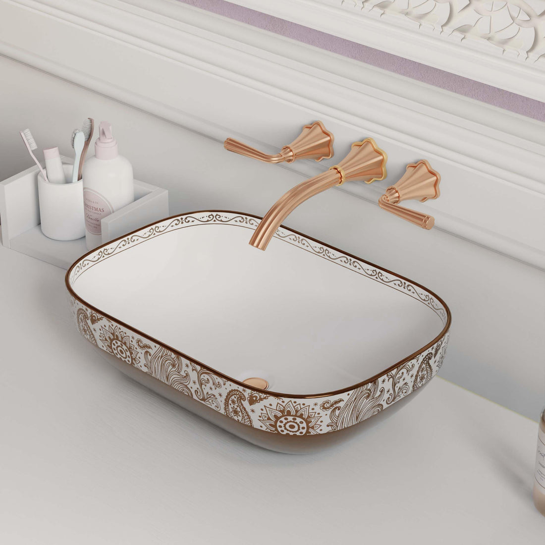 Vessel sinks for bathroom - InArt rose gold rectangular ceramic vessel sink 22x14 above counter basin