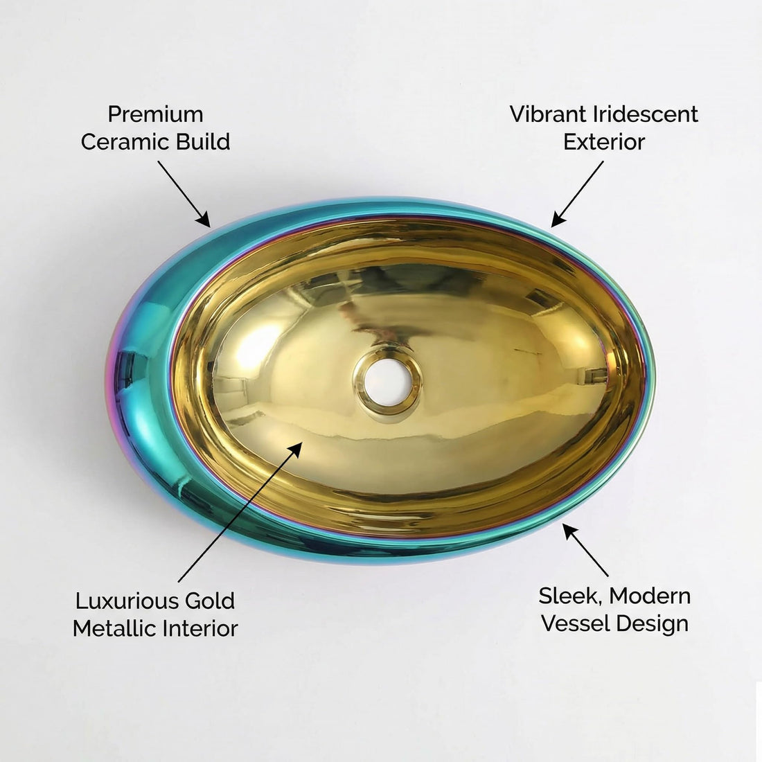 Vessel sinks for bathroom - InArt ceramic oval countertop wash basin, glossy white 50x30 cm