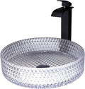 Modern clear tempered glass round vessel sink bowl for bathroom vanity, detail of glossy texture
