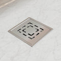 Square shower floor drain grate, 304 stainless steel, brushed finish, 5x5 inch top view