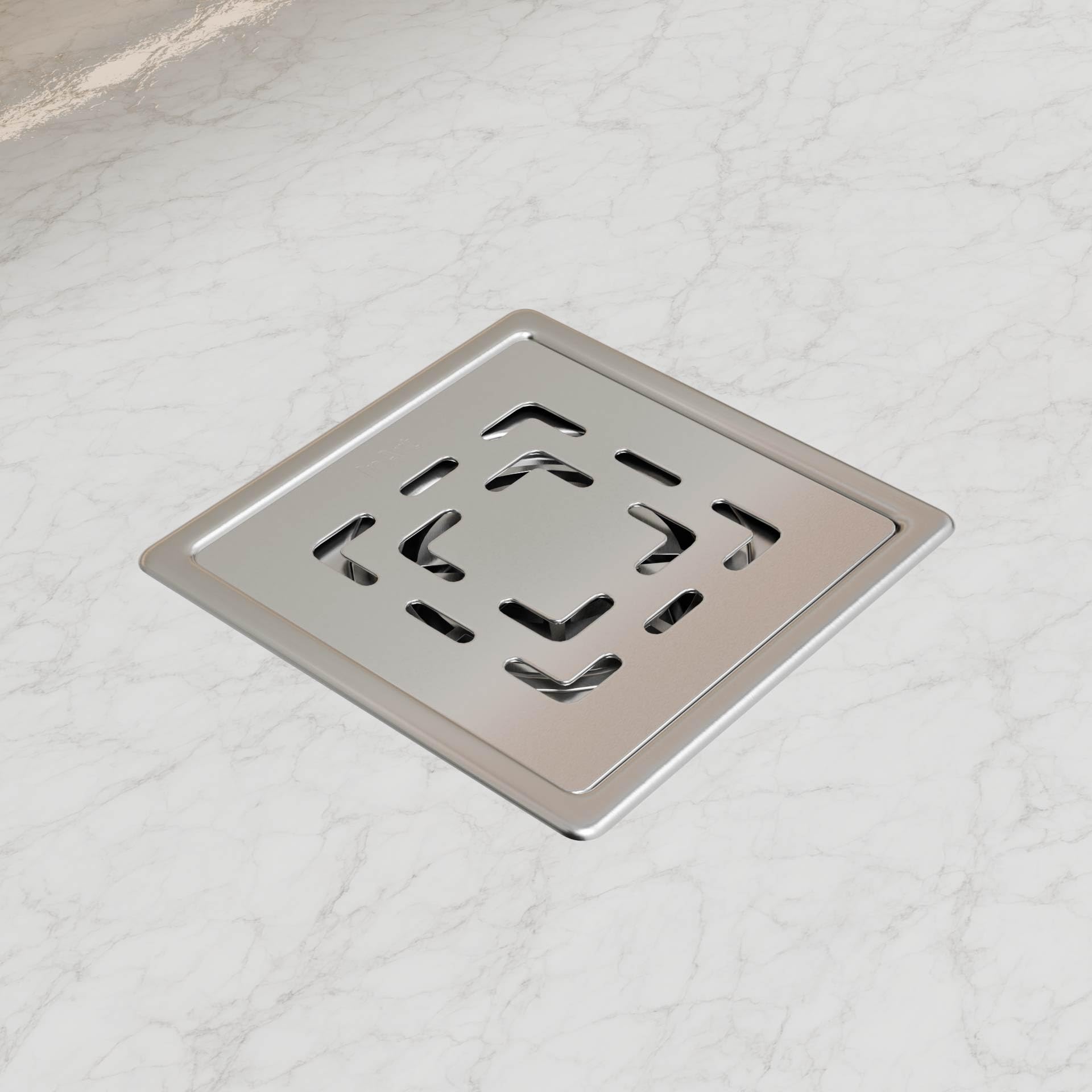 Square shower floor drain grate, 304 stainless steel, brushed finish, 5x5 inch top view