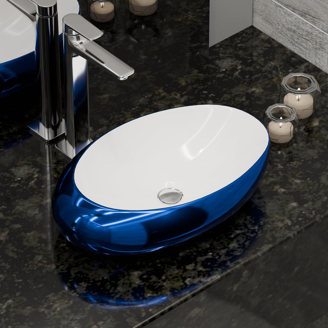 Vessel sinks for bathroom - InArt blue glossy ceramic oval countertop vessel sink bowl