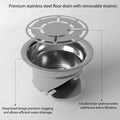 Exploded view of 304 stainless square floor drain cover showing removable grate and internal odor-trap cup insert