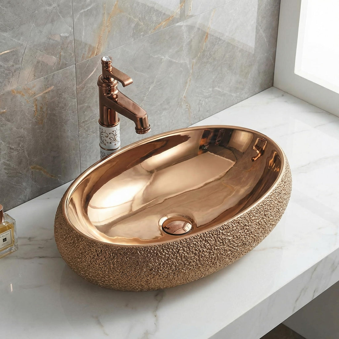 Bathroom ceramic basin InArt rose gold polished rectangular ceramic vessel sink 24x16