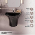 Oval black ceramic wall mount small bathroom sink showing 7-inch deep basin interior