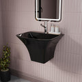 Rectangular glazed ceramic wall-hung bathroom sink in glossy black showing single-hole faucet deck and overflow