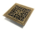 Square shower drain cover, solid brass with antique brass finish, 4 inch outlet top view