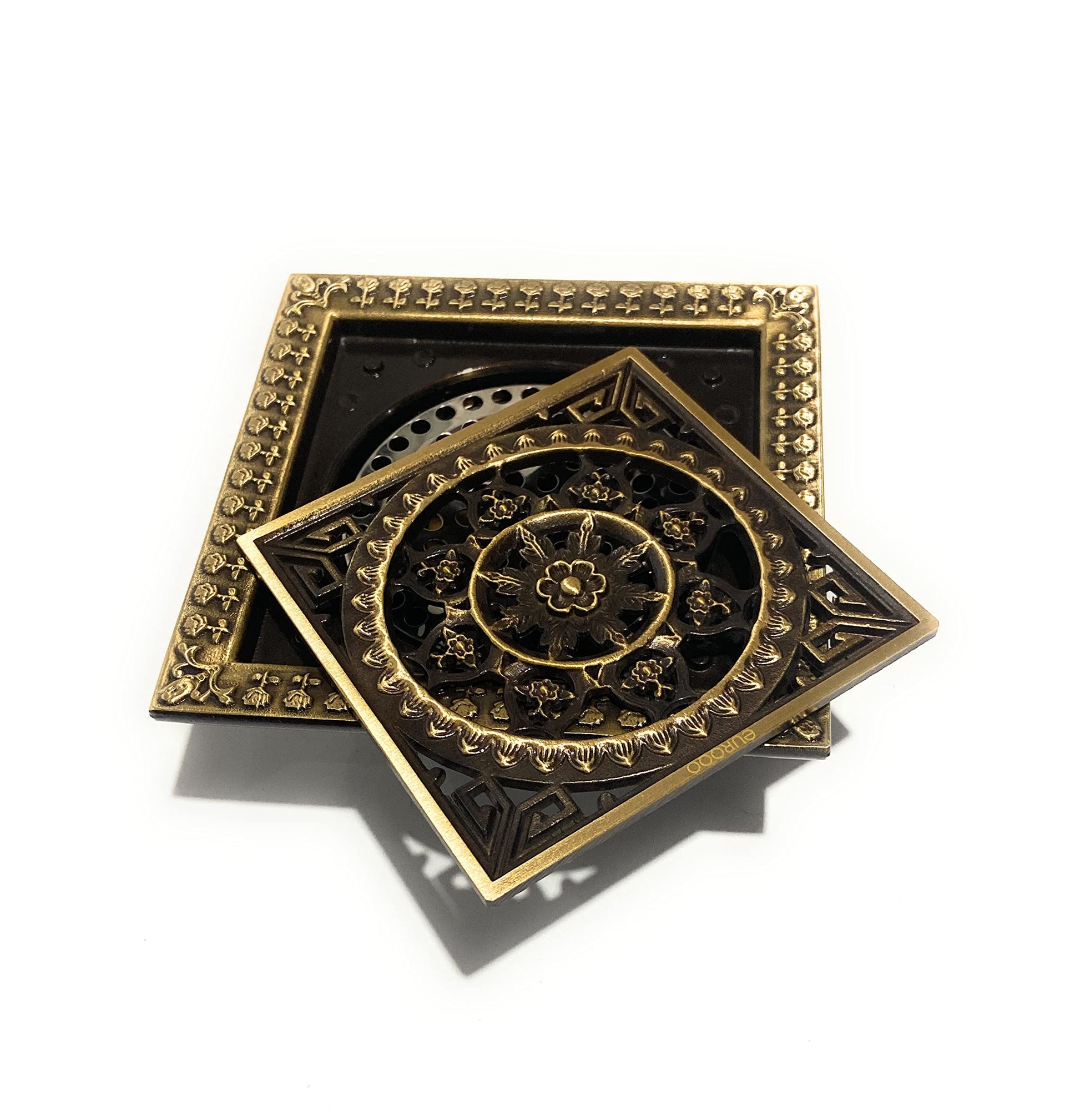 Brass floor drain strainer square with removable odor-trap insert for bathroom shower floor