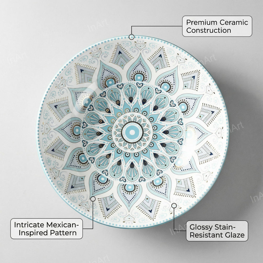 Modern sink InArt light blue glossy ceramic round vessel sink 39x39 cm tabletop wash basin