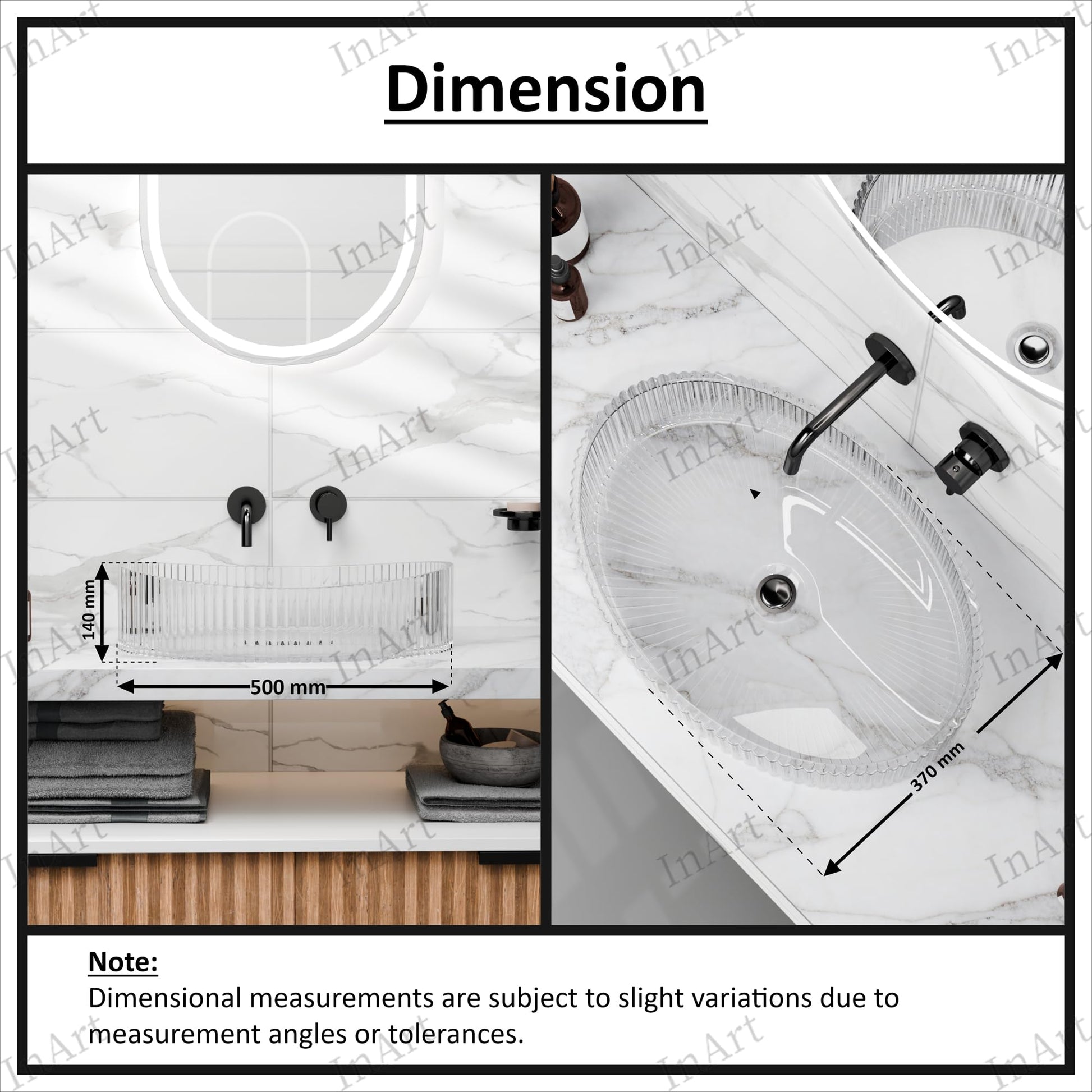 Transparent clear glass oval vessel sink bowl with faceted rim detail for bathroom vanity