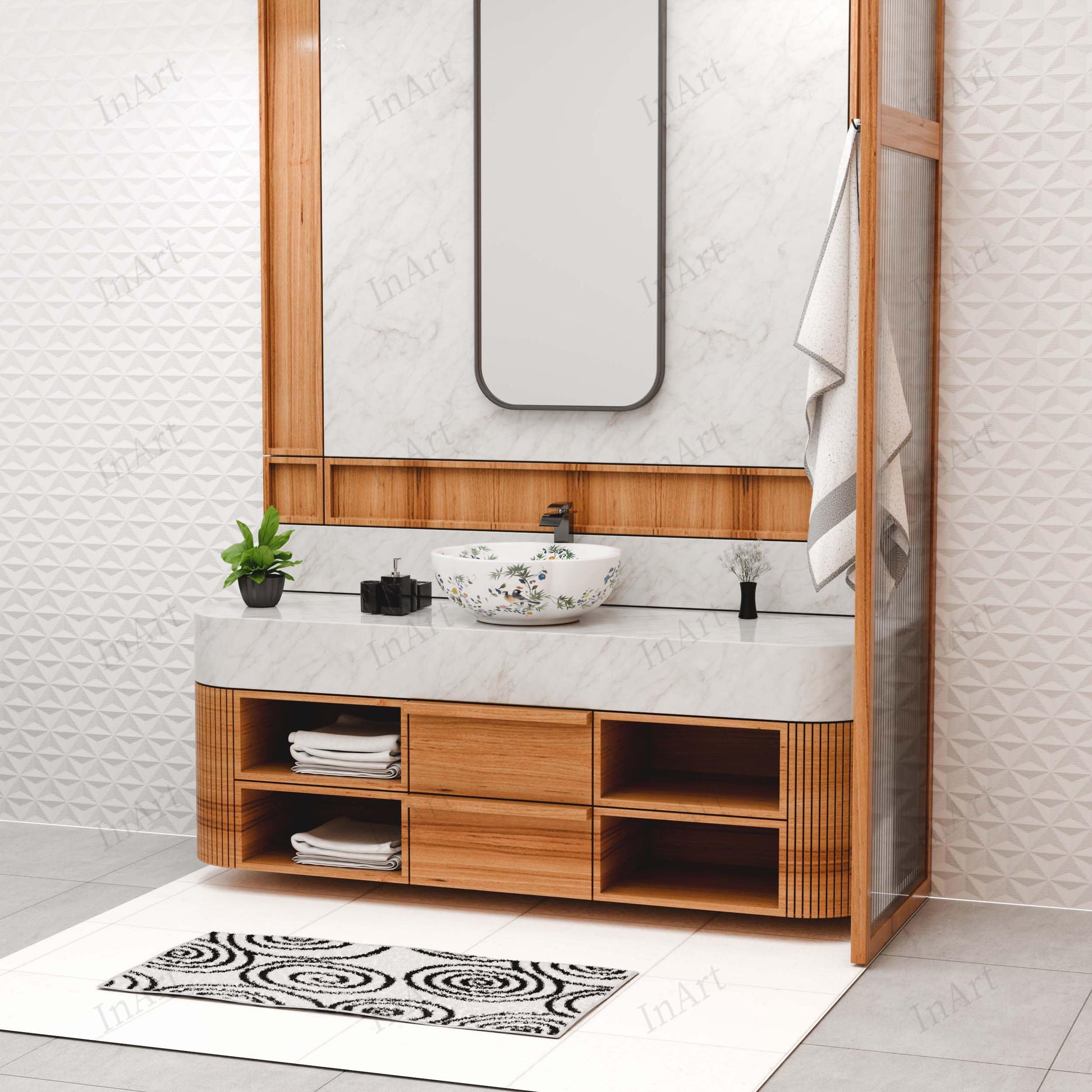 Ceramic round above-counter bathroom sink bowl with scalloped edge, 16.5-inch diameter, glossy white