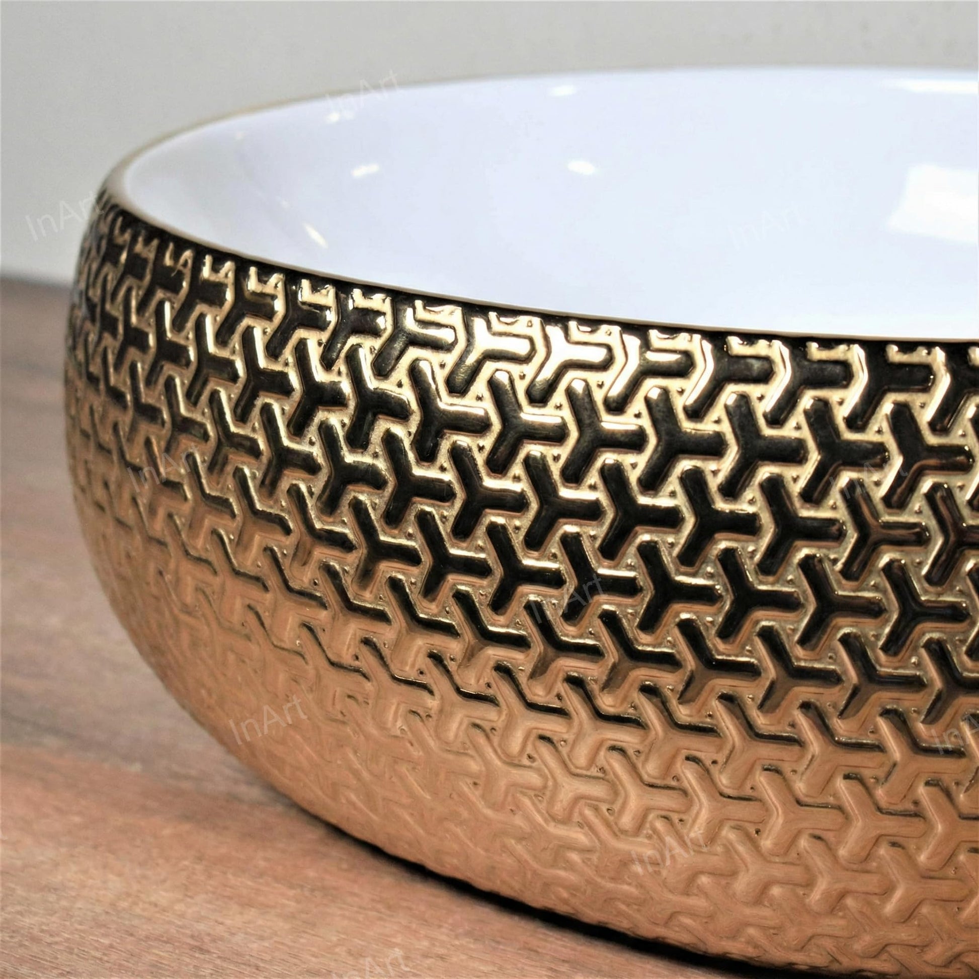 Gold bathroom sink bowl on vanity, ceramic vessel sink gold with modern decor