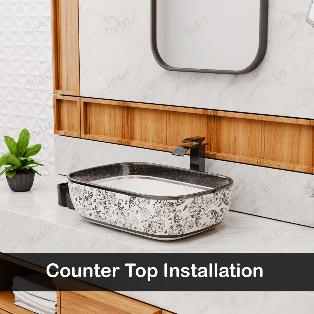 InArt ceramic vessel sink rectangular silver white tabletop bathroom wash basin 45.5 x 32 cm