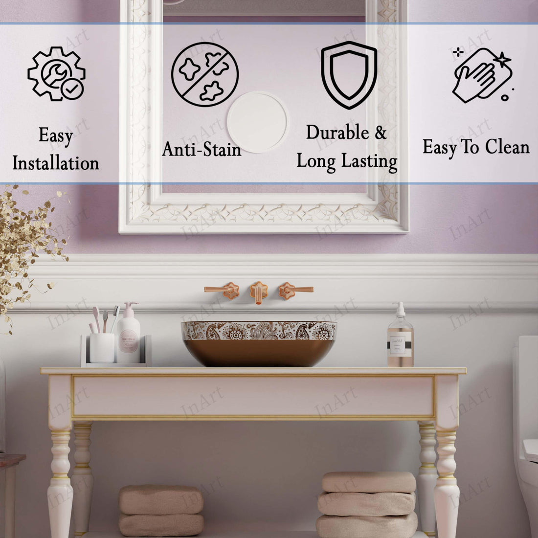 Vessel sinks for bathroom - InArt rose gold rectangular ceramic vessel sink 22x14 above counter basin