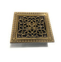 Brass square floor drain grate in antique brass/bronze matte finish, removable grate detail