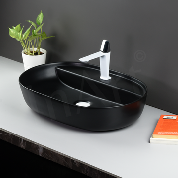 InArt Black Matte Ceramic Vessel Sink – 24" x 16" Rectangular Countertop Bathroom Vanity Basin DW279