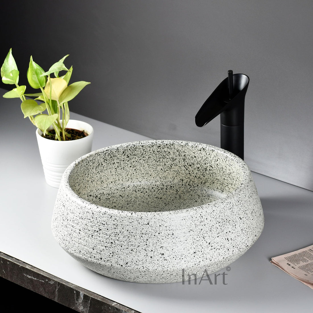 Bathroom ceramic basin InArt light green round ceramic vessel sink 42x42cm tabletop wash basin DW266