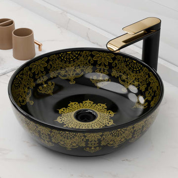 InArt Black Ceramic Vessel Sink – 16" Round Countertop Bathroom Basin, European Elegance DW287