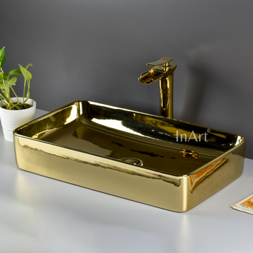 InArt Gold Ceramic Vessel Sink – 24" Rectangular Countertop Bathroom Vanity Sink DW273 / DW281