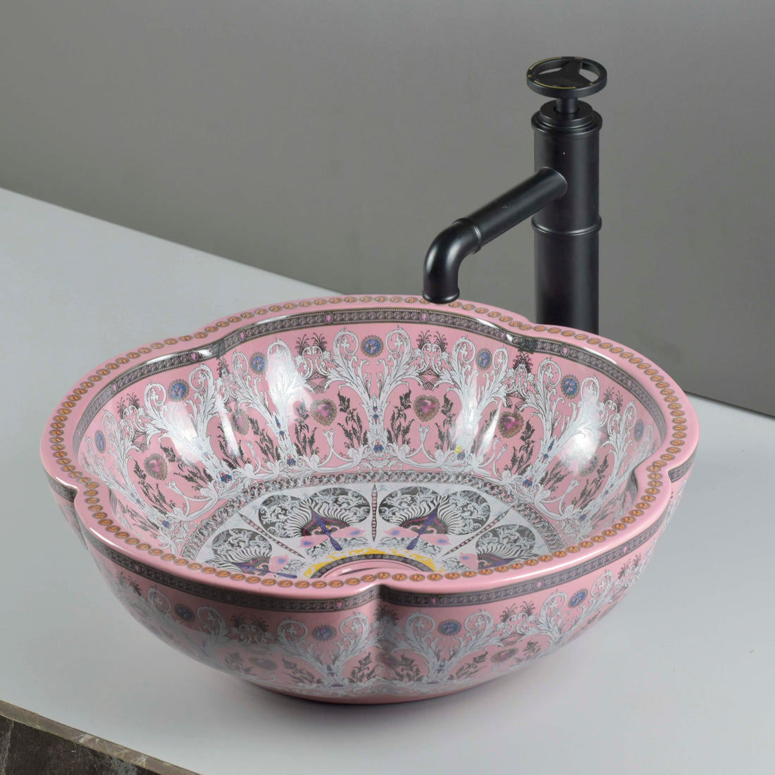 InArt Pink Ceramic Vessel Sink – 16" Round Countertop Bathroom Basin, European Luxury DW288
