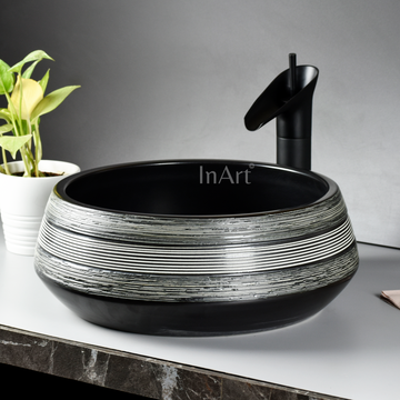 InArt Black Matte Ceramic Vessel Sink – 16.5" Round Countertop Bathroom Vanity Basin DW268