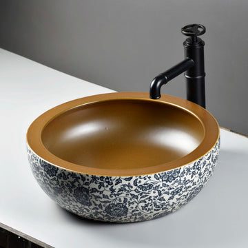 InArt Moroccan Multicolor Ceramic Vessel Sink – 16" Round Countertop Bathroom Basin DW291