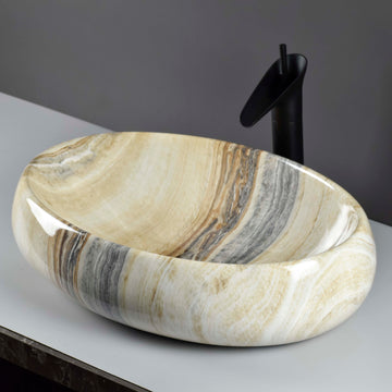 InArt Beige Marble Ceramic Vessel Sink – 19" x 13" Oval Countertop Bathroom Vanity Basin DW068