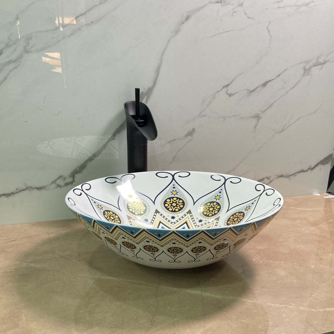 InArt Ceramic Vessel Sink | Mexican Design | 16" Round Countertop Bathroom Basin DW313